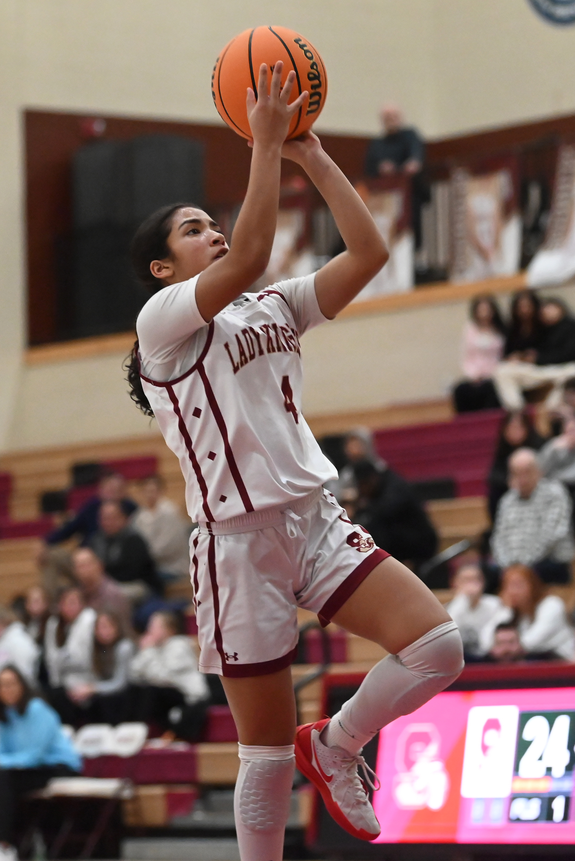 Scranton’s Bianca Perez goes up for a basket during the...