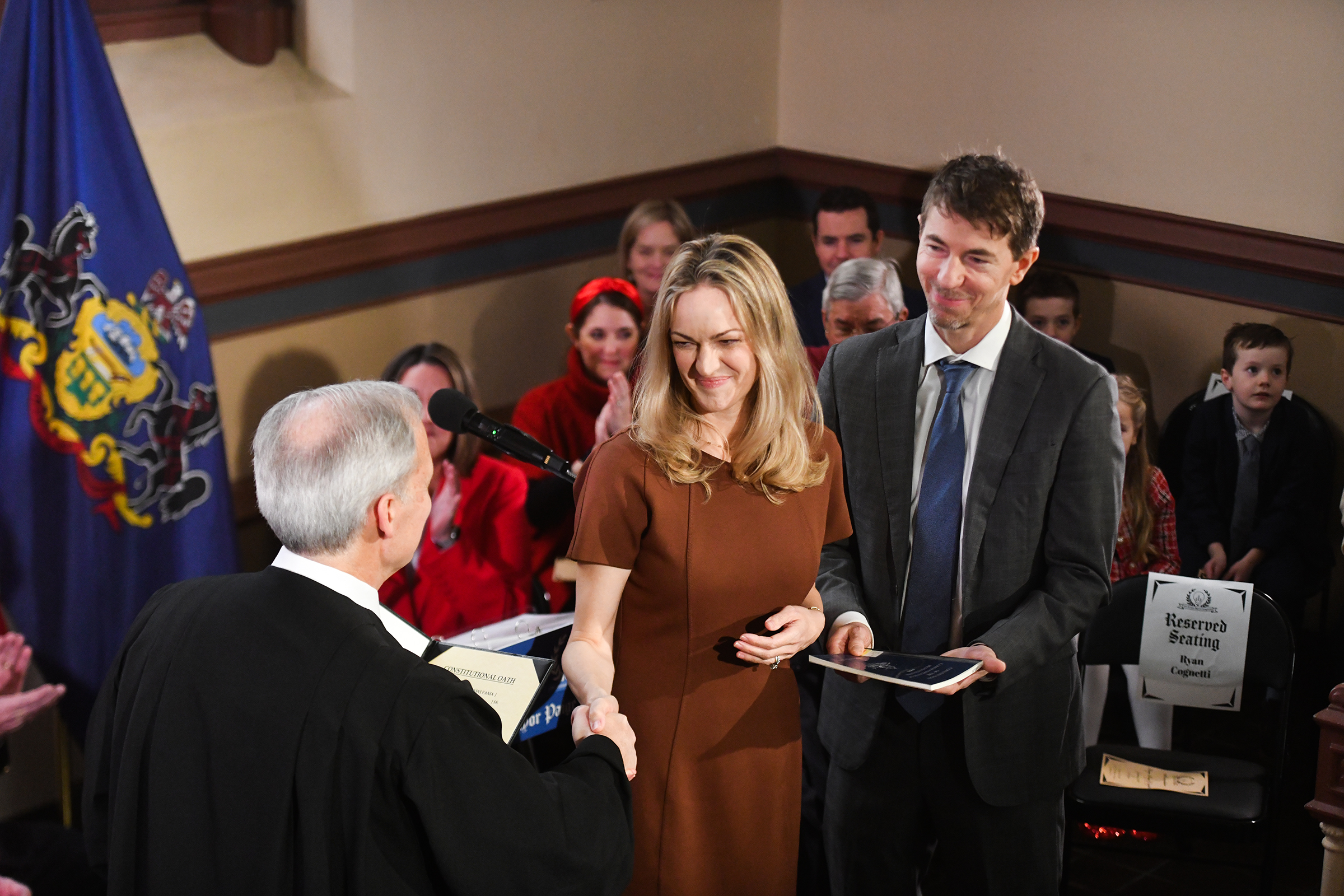 Scranton Mayor Paige Gehardt Cognetti, standing next to her husband...