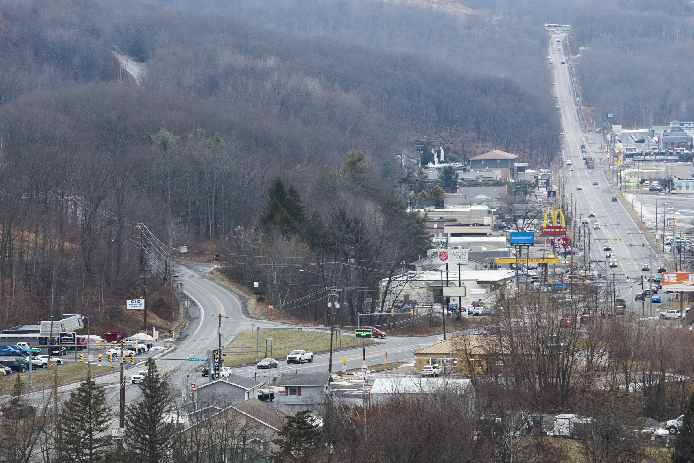 An aerial view of Route 6 looking north in Archbald...