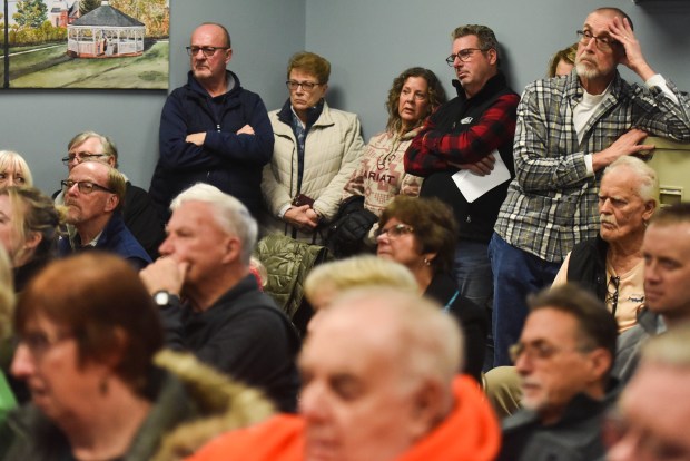 Borough residents listen to the meeting concerning data centers at the Archbald Borough Building in Archbald Monday, November 24, 2025. (SEAN MCKEAG / STAFF PHOTOGRAPHER)