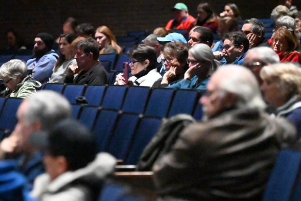 Community members listen to representatives from the Pennsylvania Department of Environmental Protection and for Archbald 25 Developer LLC during the hearing for the developer's proposed "Project Gravity" data center campus at Valley View High School on Tuesday, Jan. 06, 2026. (REBECCA PARTICKA/STAFF PHOTOGRAPHER)