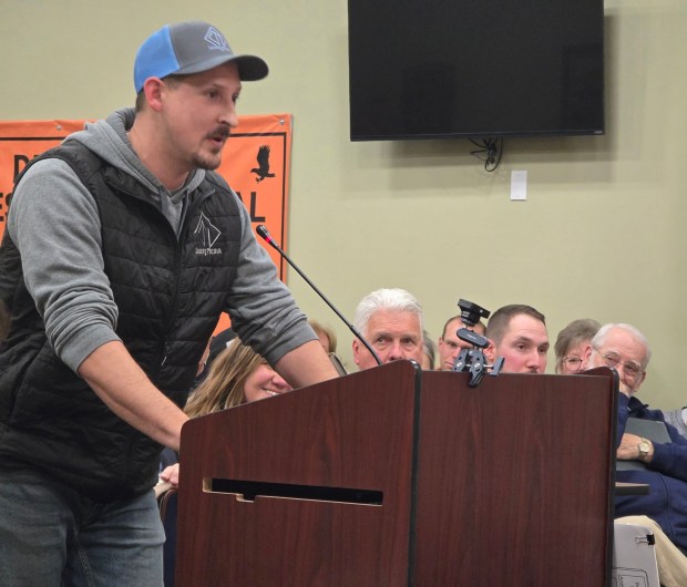 Dickson City resident Travis Calvert urged council to be transparent during a public hearing Tuesday, Jan. 20, 2026, in the Dickson City Borough Building. (FRANK WILKES LESNEFSKY / STAFF PHOTO)