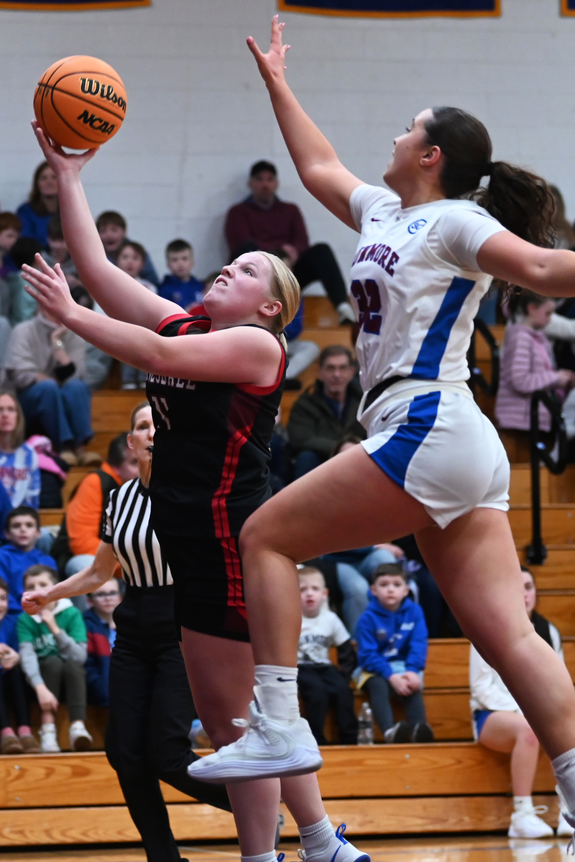 Dunmore’s Michelle Nidoh tries to block Honesdale’s Abby Beatty during...