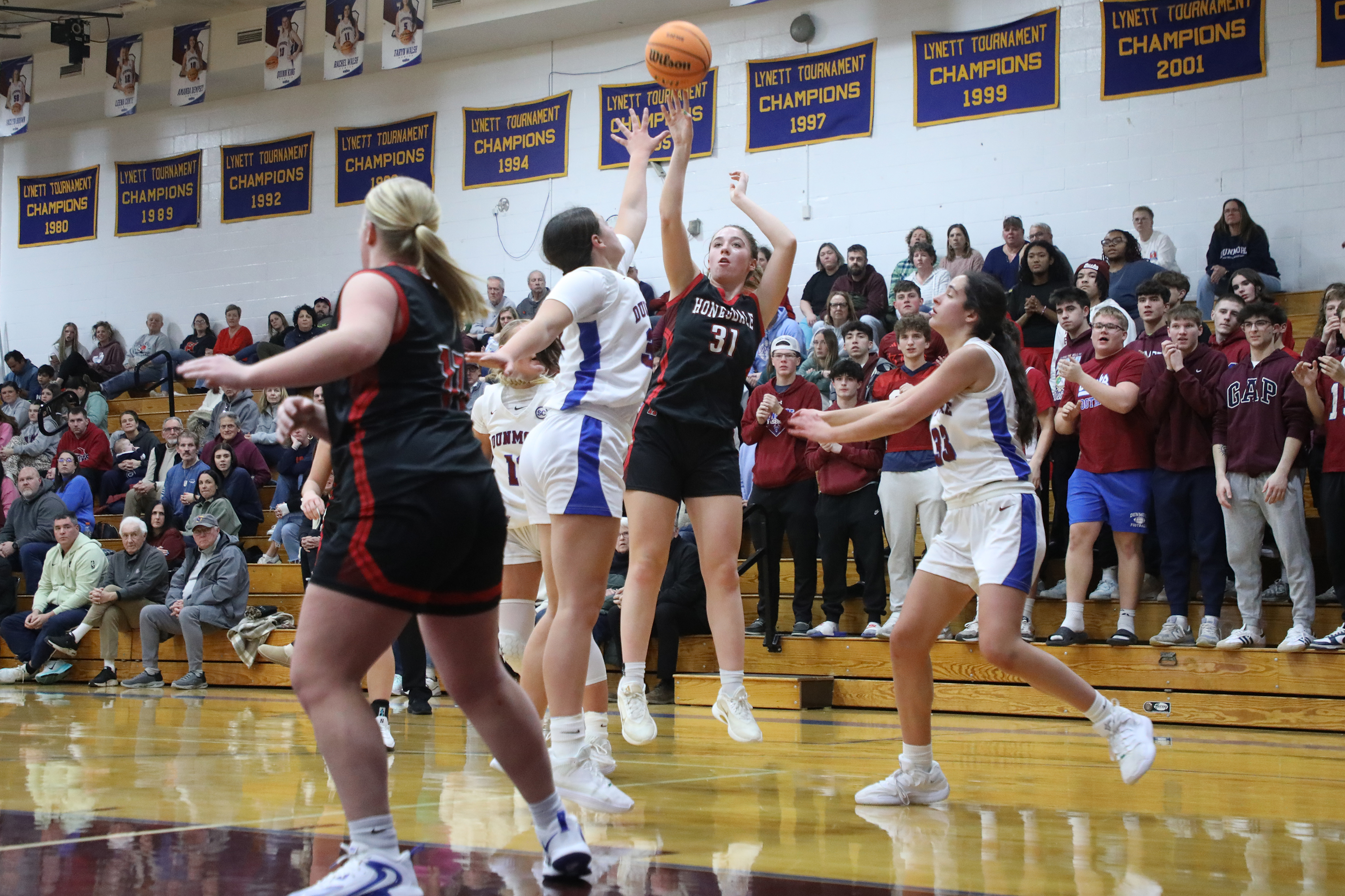 Honesdale’s Lily Murrary shoots during the basketball game at Dunmore...