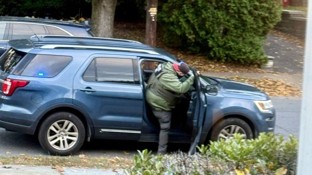 A U.S. Immigration and Customs Enforcement officer on the 1700 block of North Webster Avenue in Dunmore on Wednesday, Oct. 29, 2025. (SUBMITTED PHOTO)