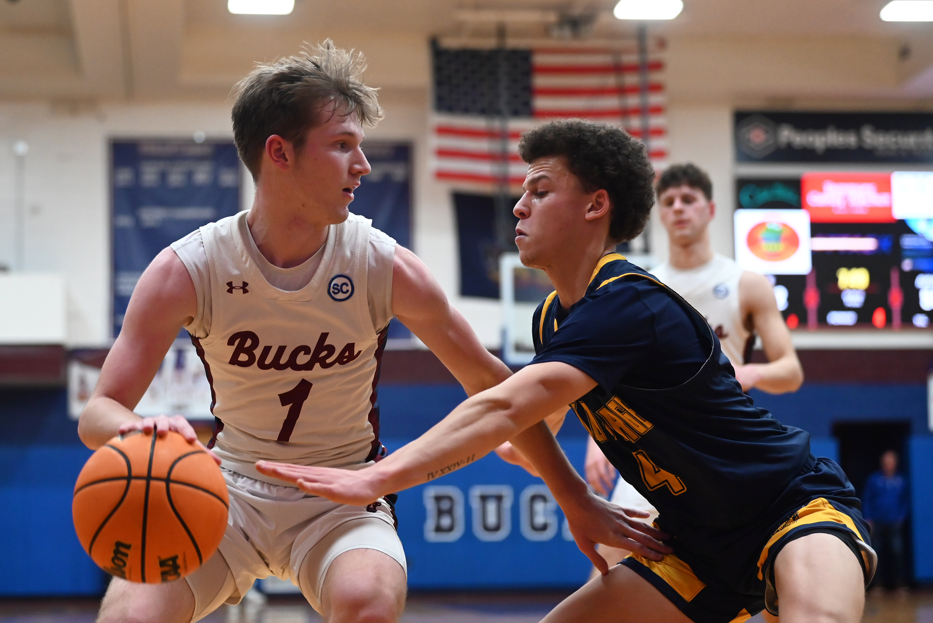 Old Forge’s Cameron Parker defends Dunmore’s Brayden Canavan during the...