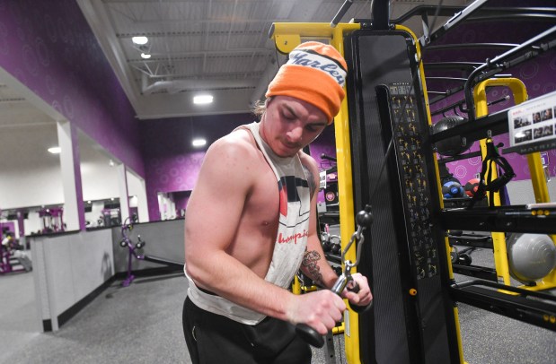 Mariano Monacelli, of Scranton, does tricep pulldowns at the Planet Fitness in Taylor Thursday, January 29, 2026. (SEAN MCKEAG / STAFF PHOTOGRAPHER)