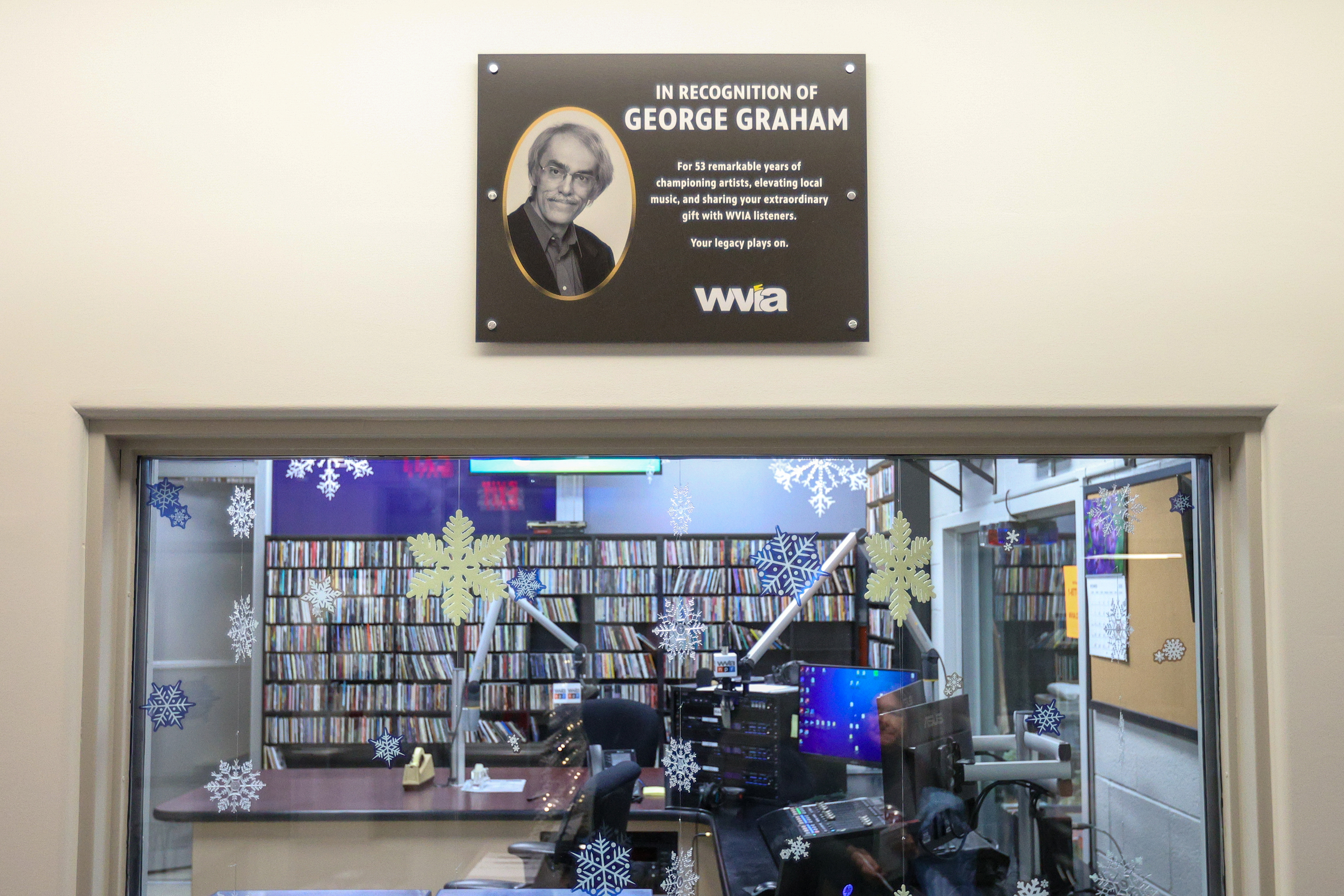 A plaque recognizing George Graham above the broadcasting station at...