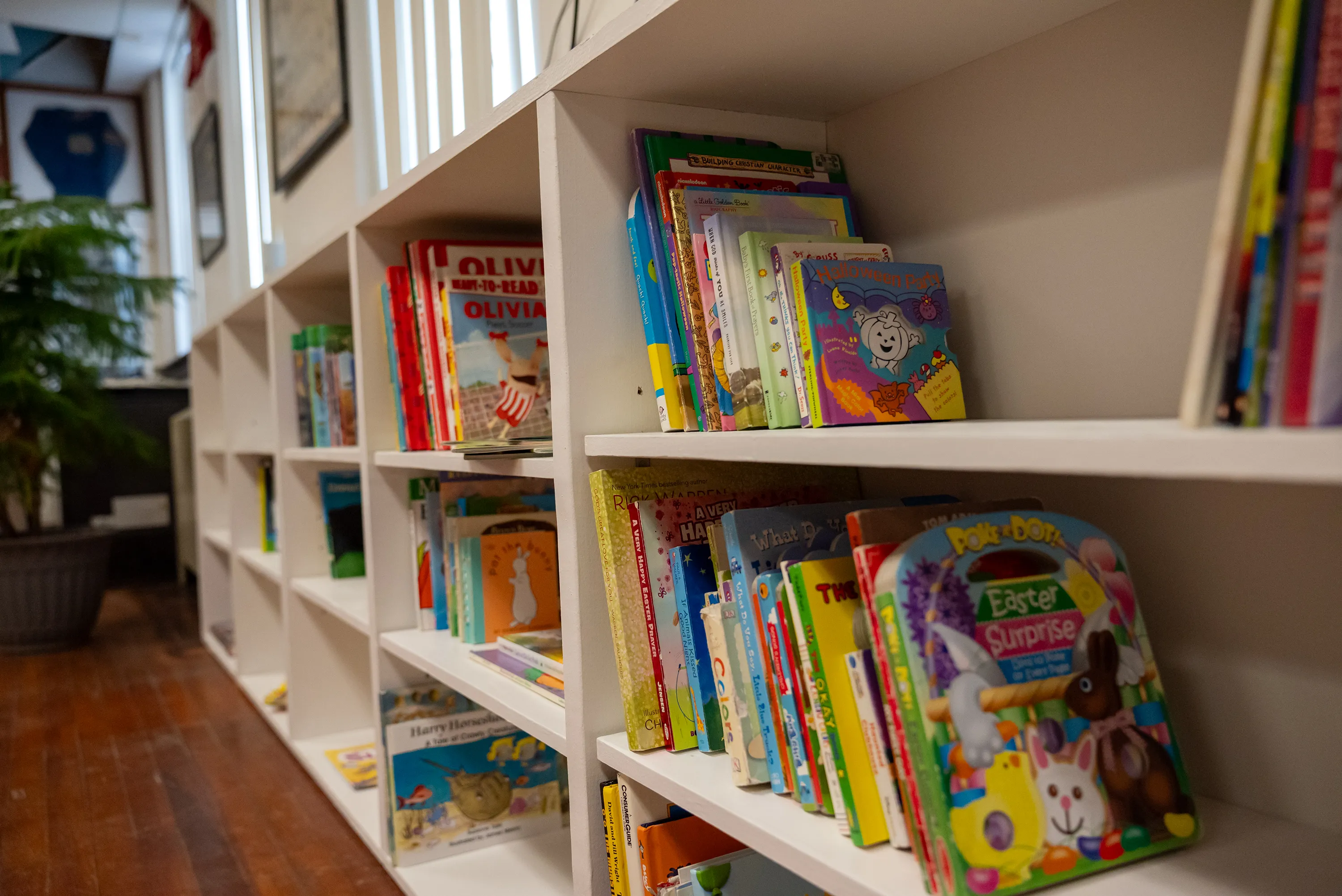 The children’s section of the free library at the Newton...