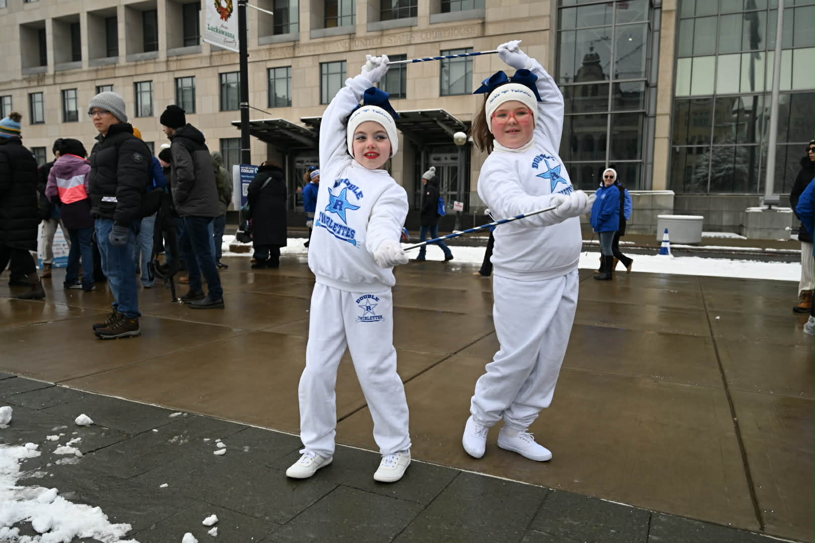 Natalie Pawloski, 8, and Paisley Morgan, 9, practice their baton...