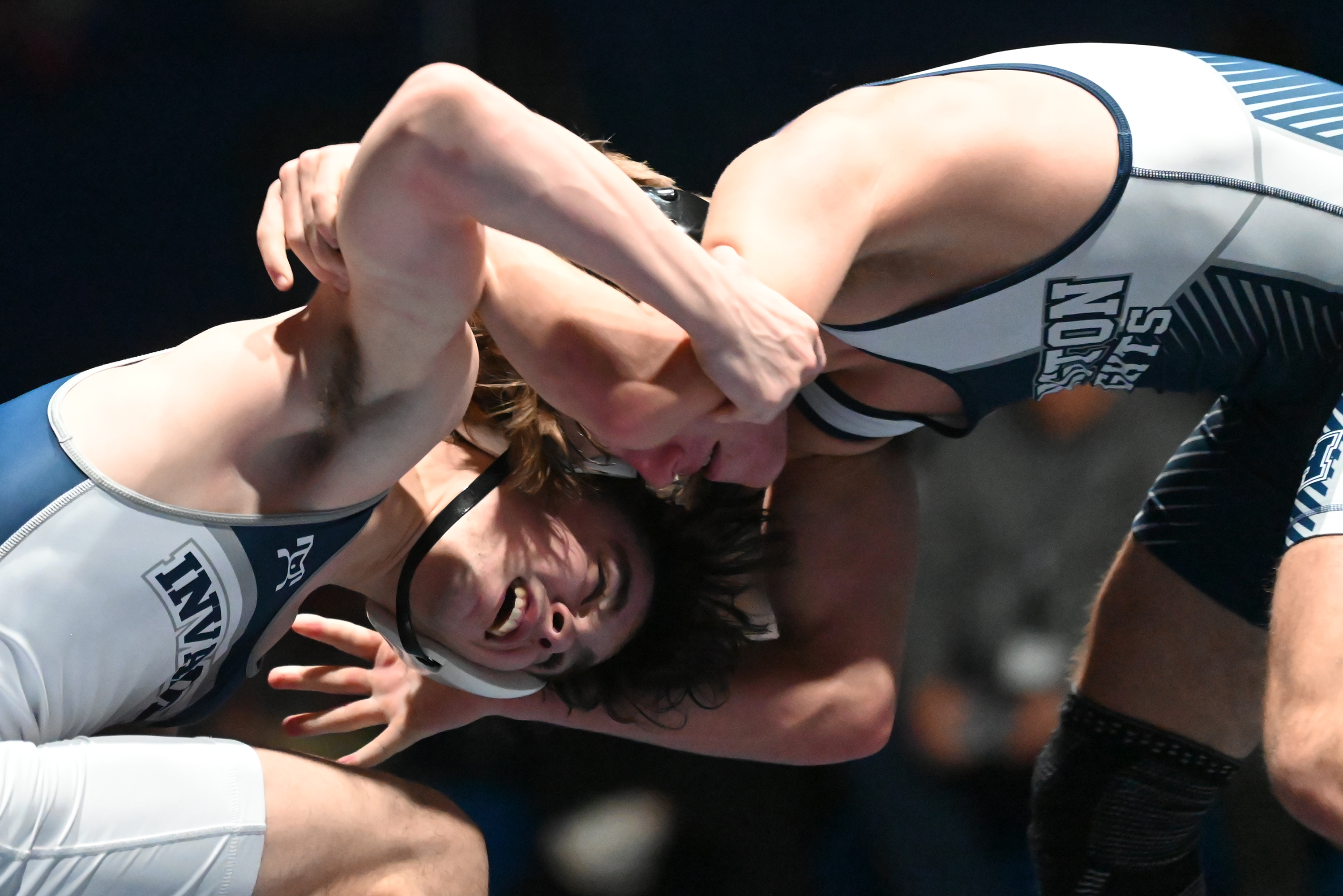 Abington Heights’ Braghan Pallis, right, and West Scranton’s Matthew McKeefery...