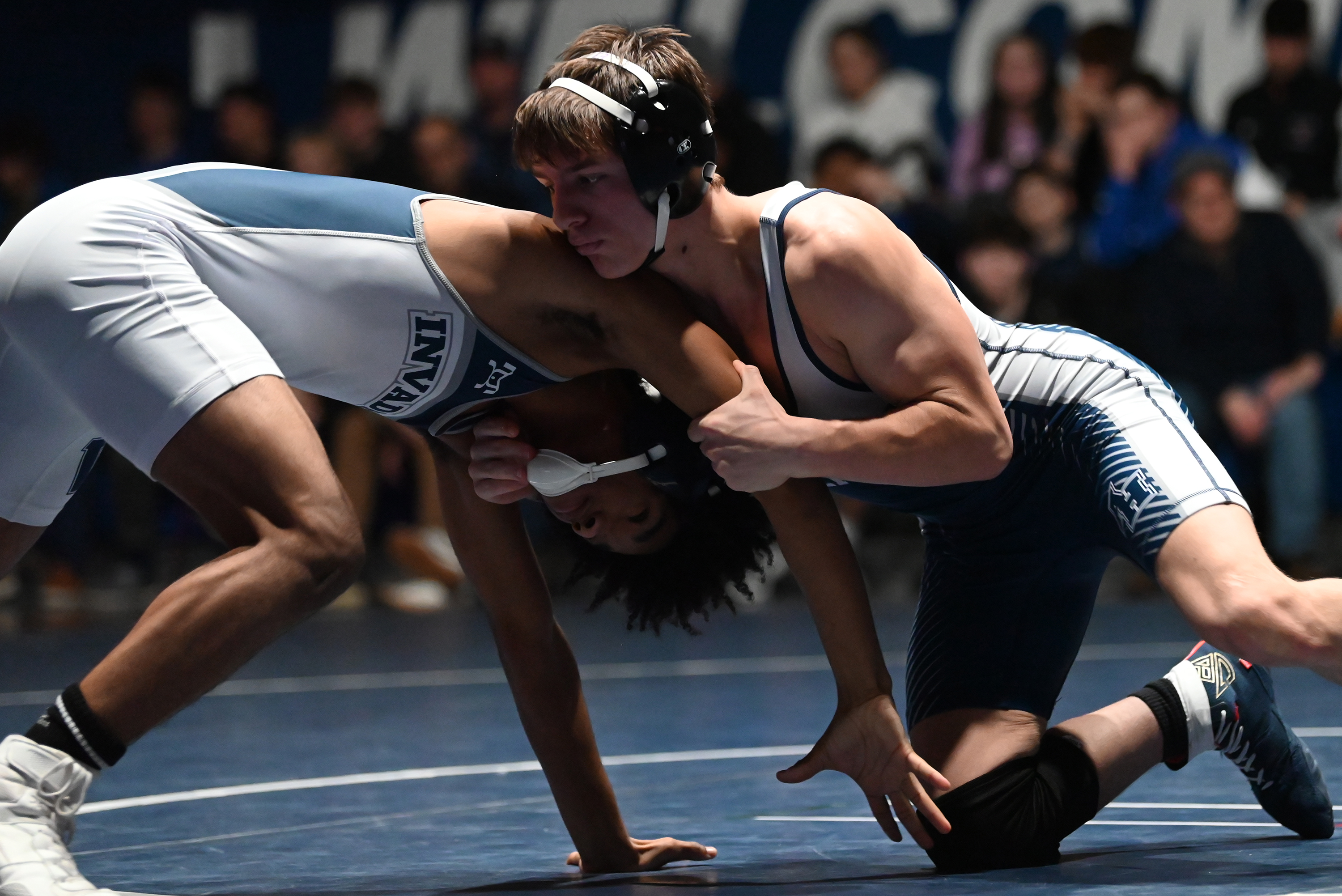 Abington Heights’ Edward Reed, right, and West Scranton’s Reggie Rollins...