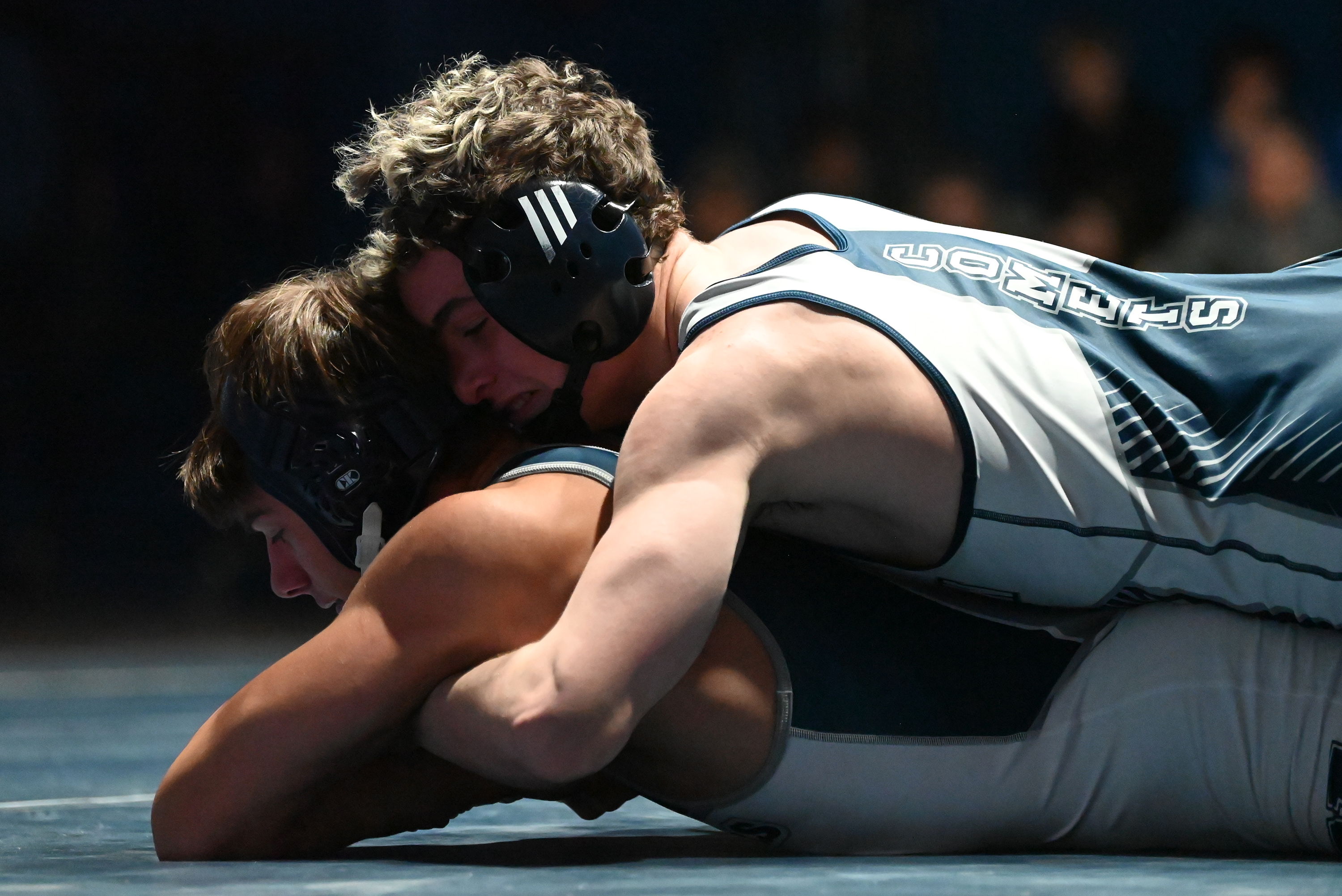 Abington Heights’ Lucas Drake, top, and West Scranton’s Evan Walsh...