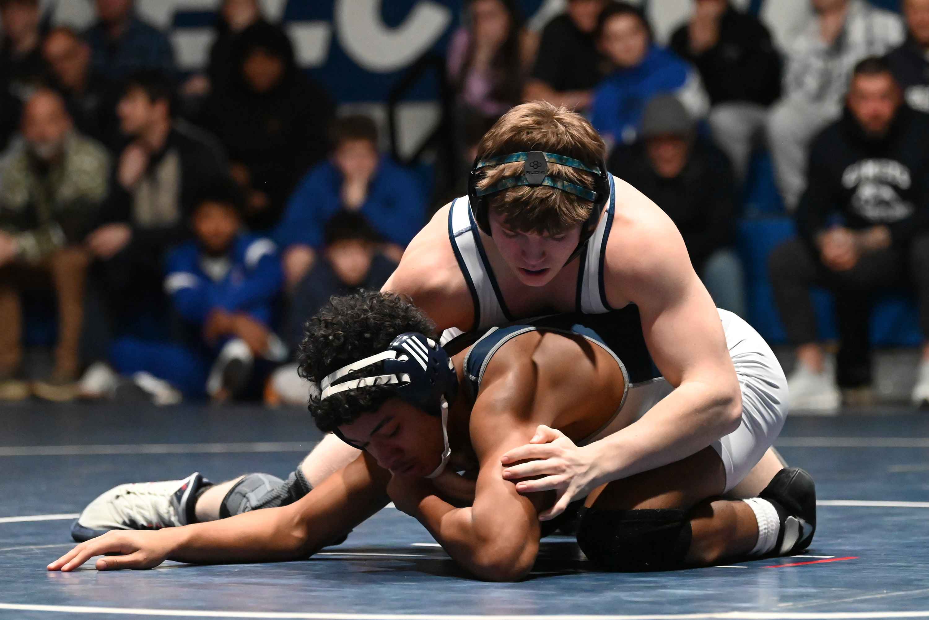 West Scranton’s Jonyae Sostre, bottom, and Abington Heights’ Zack Brower...