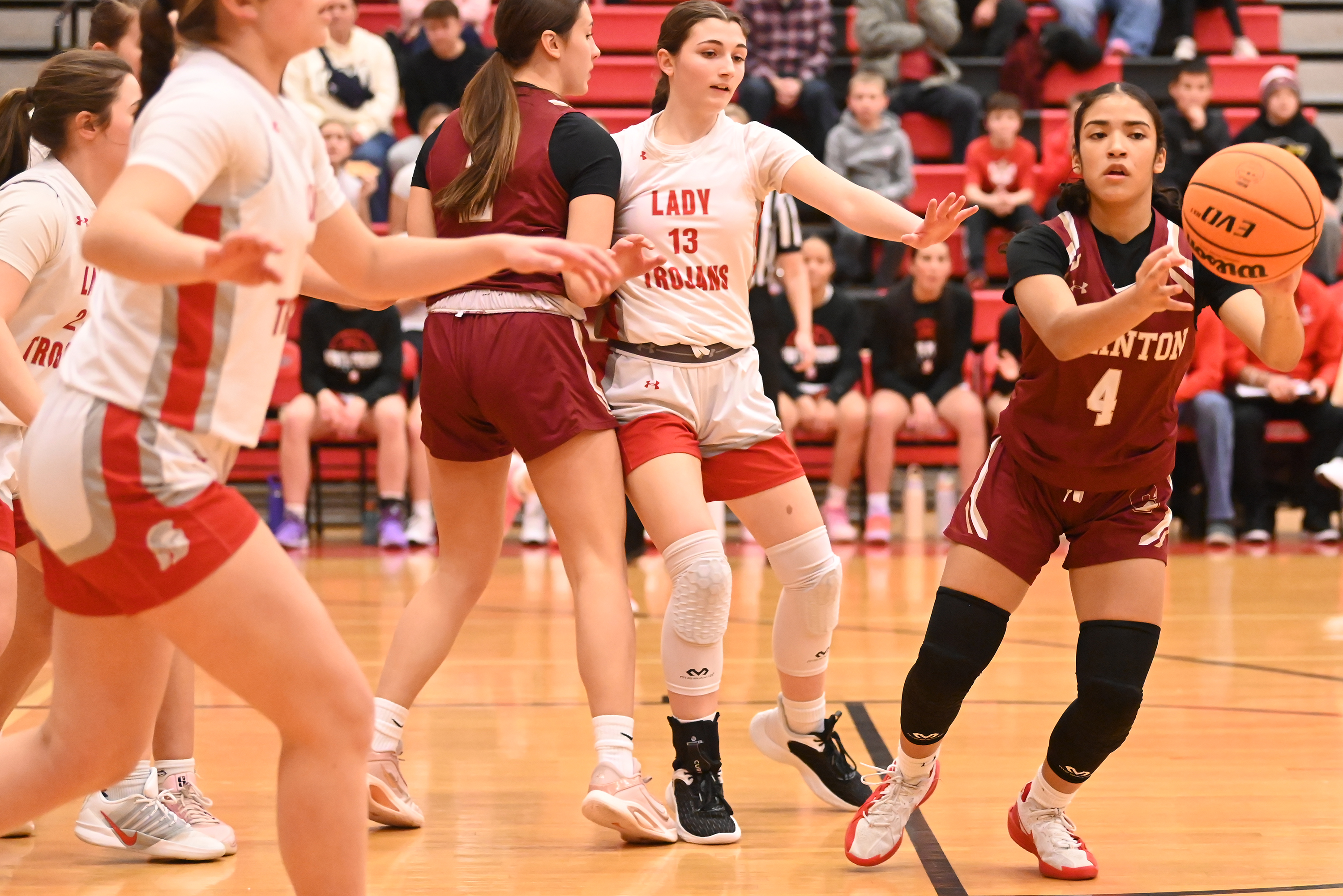 Scranton’s Bianca Perez controls the ball during the basketball game...