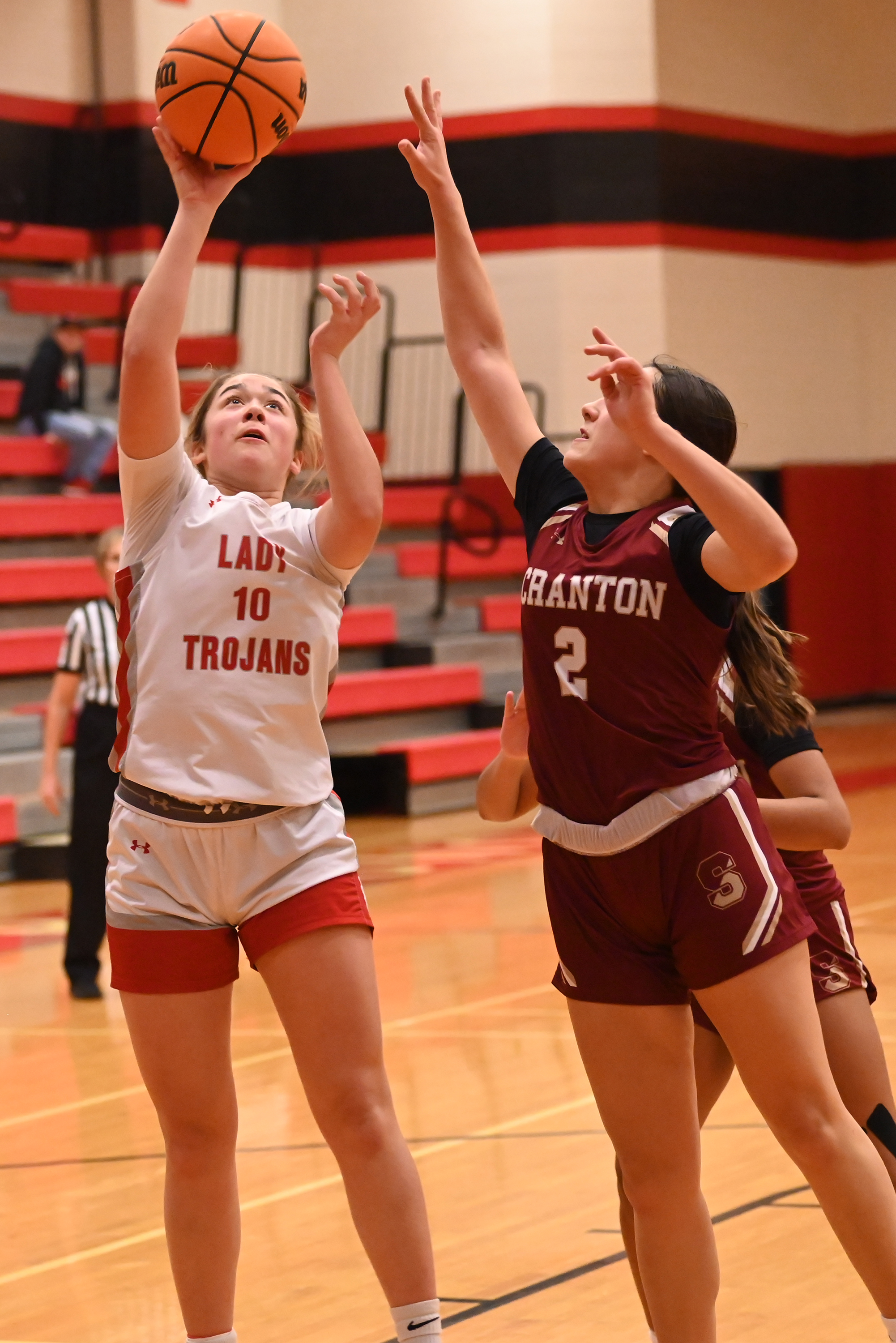 Scranton’s Chrissy Jacklinski defends North Pocono’s Ella Clementoni during the...