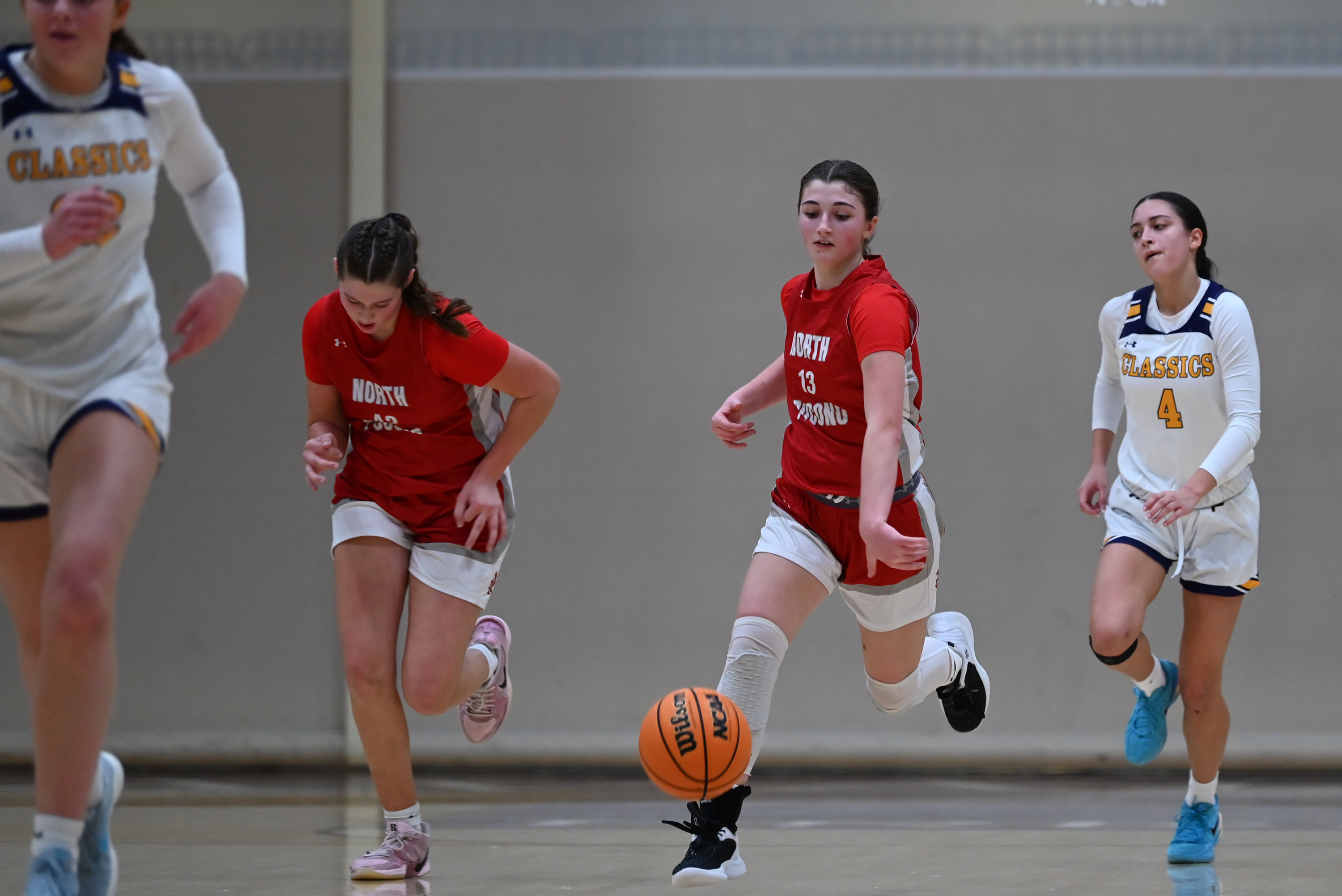 North Pocono’s Julia Biko moves the ball during the basketball...
