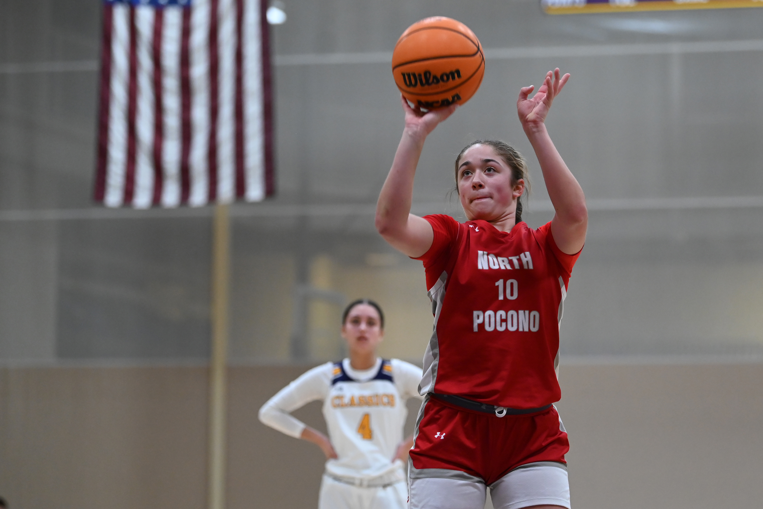 North Pocono’s Ella Clementoni takes a free throw during the...