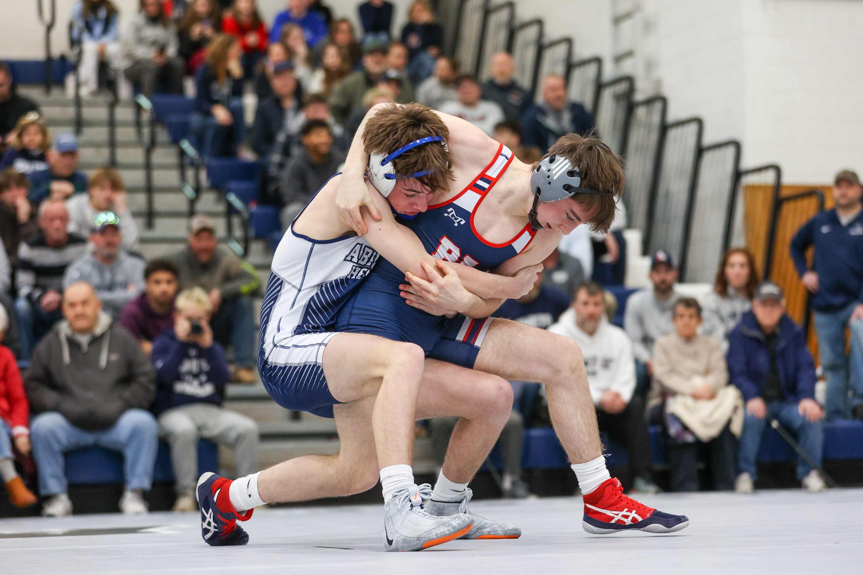 Pittston Area’s Chase Baron, right, and Abington Heights’ Chace Berry...