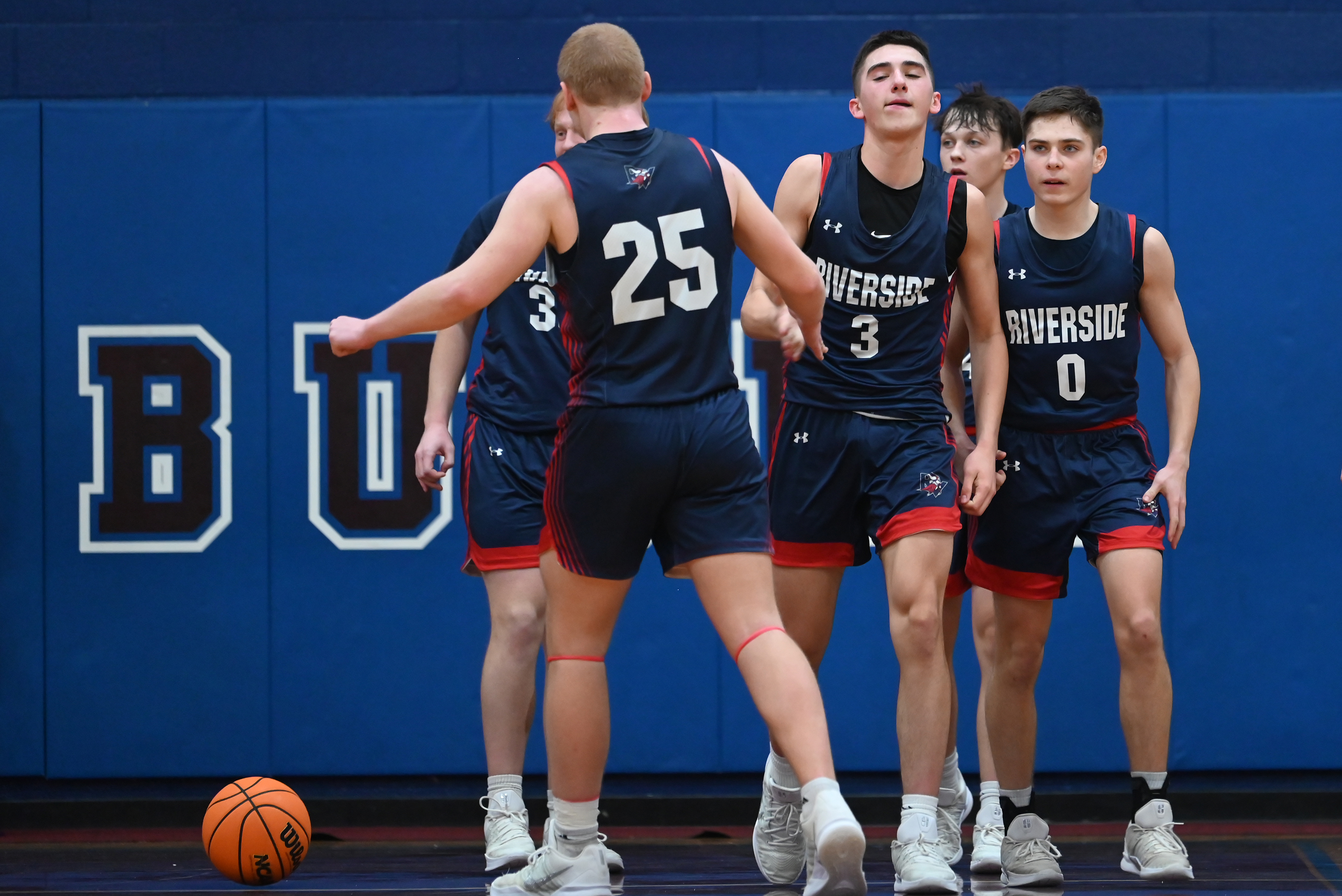 Riverside’s Nico Antoniacci celebrates with teammate Jared Jackson during the...