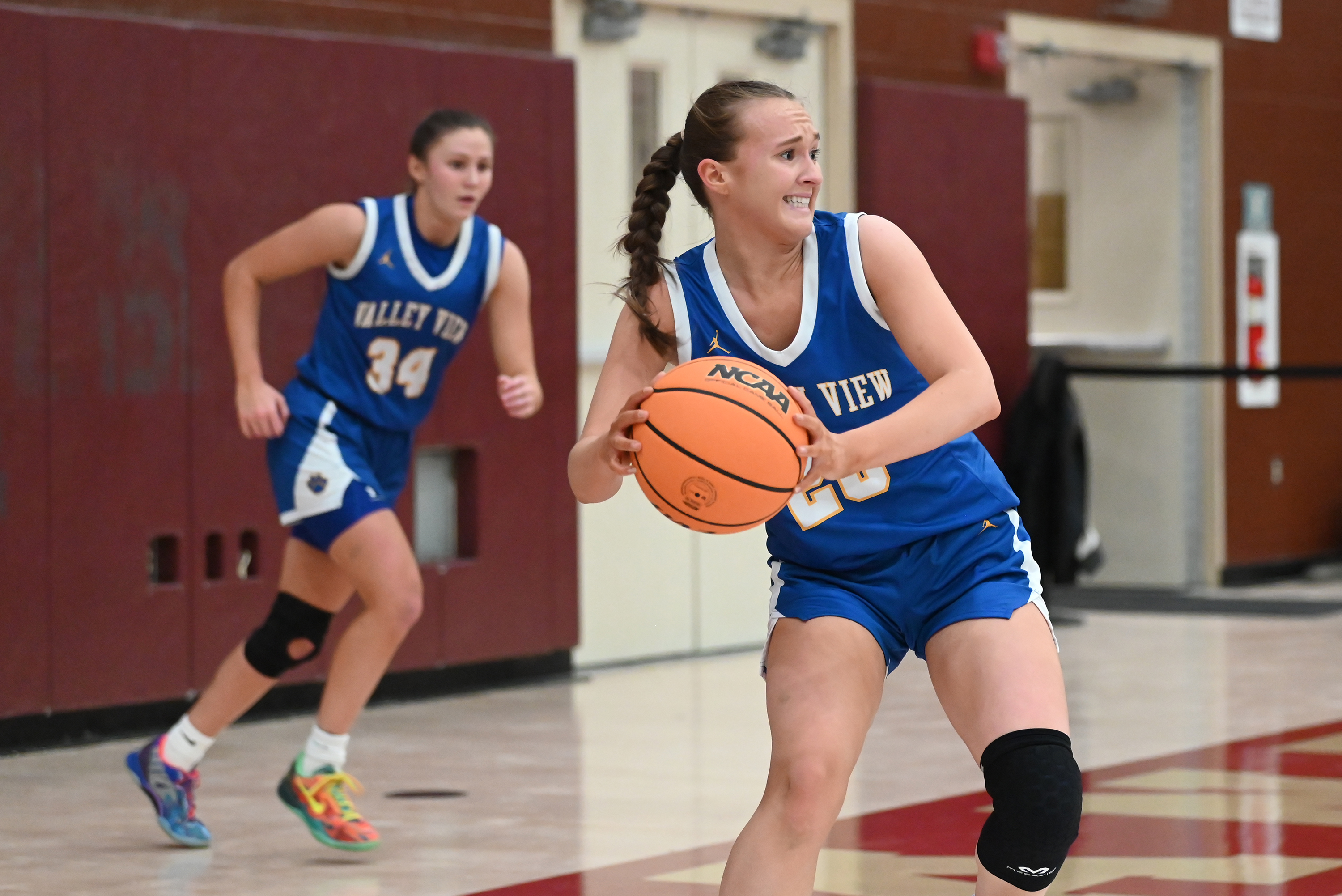 Valley View’s Ava Gazoo controls the ball during the basketball...