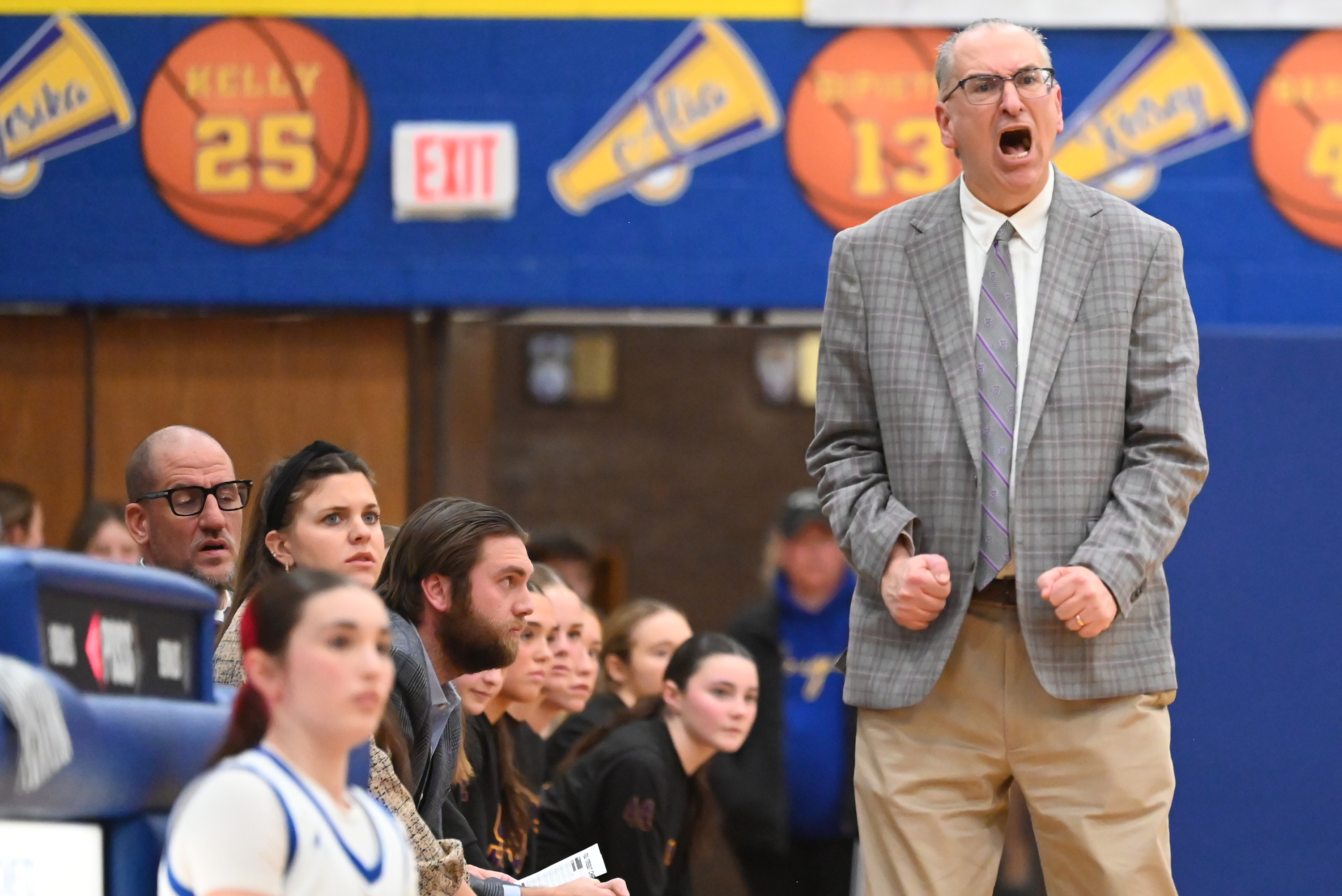 Scranton Prep’s head coach Bob Beviglia calls out to his...