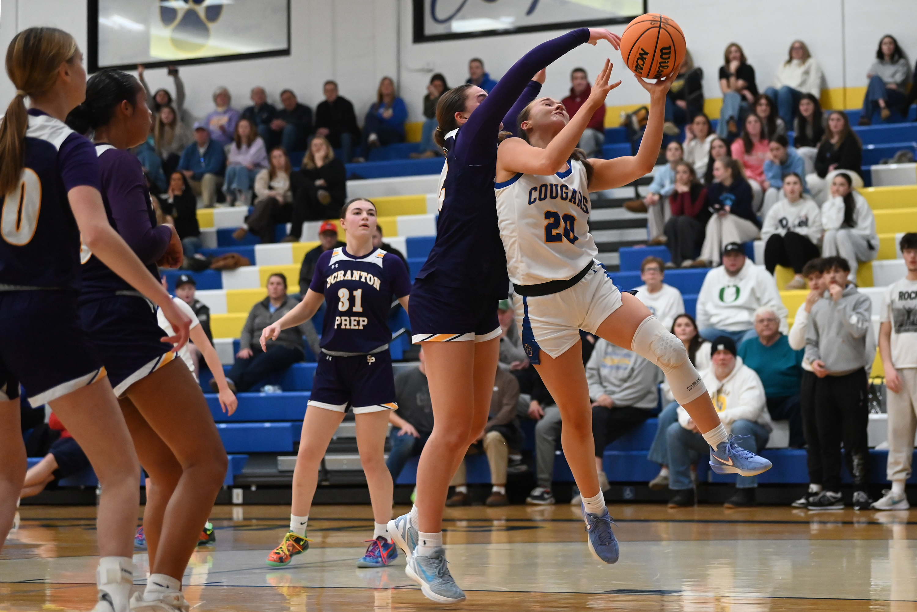 Scranton Prep’s Chloe Mamera attempts to block Valley View’s Ava...