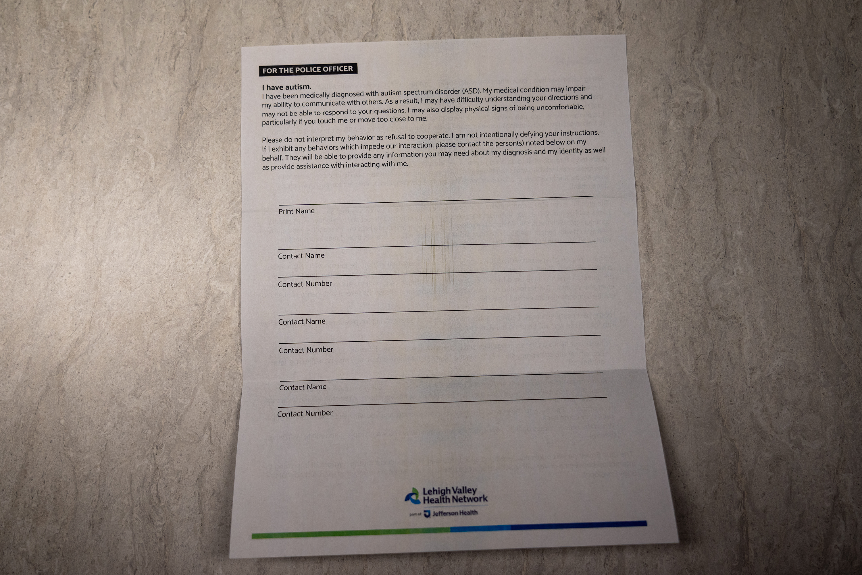 The document that goes in the blue envelope sits on...