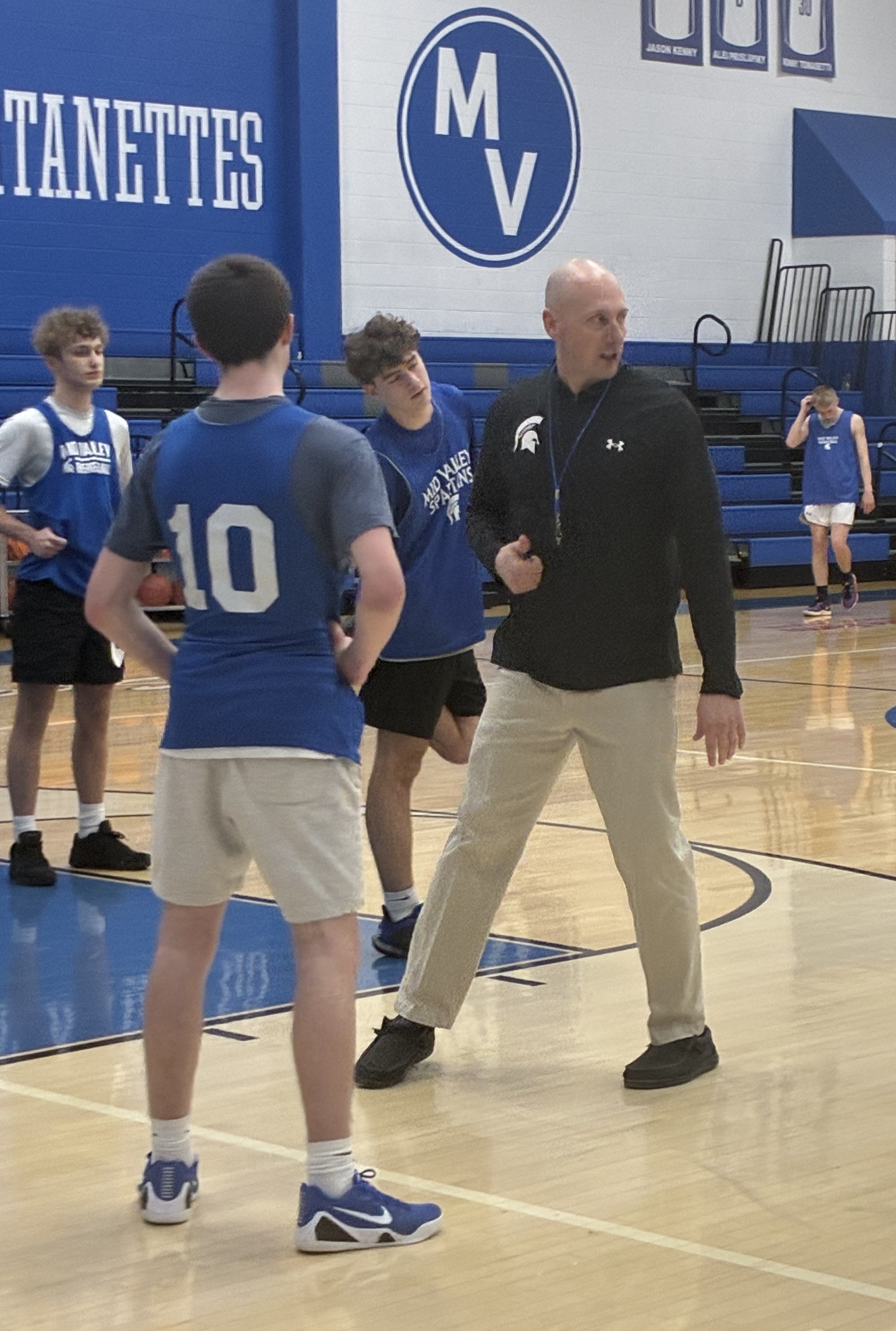 Mid Valley coach Mike Abda instructs players at practice this...
