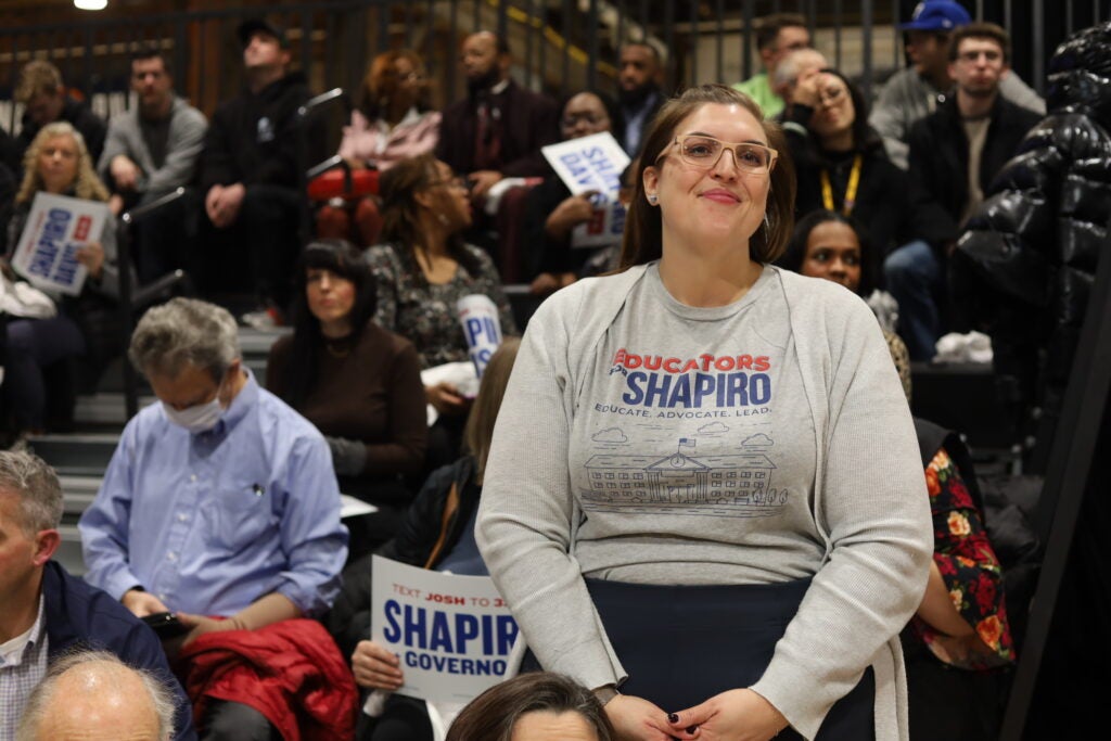 Supporters of Gov. Josh Shapiro rally during the governor’s first reelection campaign rally in Philadelphia. 