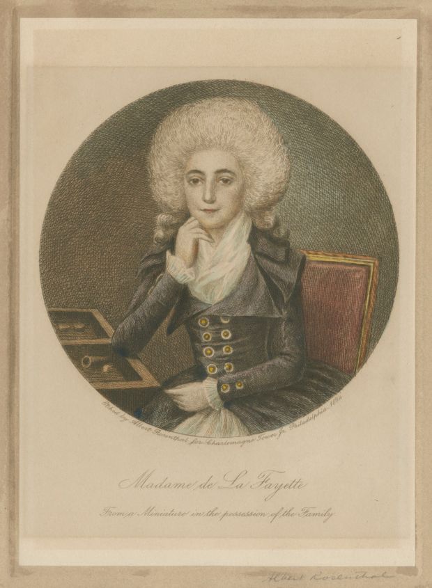 Adrienne Lafayette, the wife to the Marquis de Lafayette, is portrayed here in the 1894 etching "Madame de La Fayette" that Albert Rosenthal created for Charlemagne Tower. As part of its bicentennial celebration, Lafayette College commissioned artist Audrey Flack to create a bust of Adrienne to be installed near the school's Skillman Library. (Photo courtesy of Special Collections & College Archives at the Skillman Library at Lafayette College)