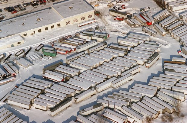 Snow covers trucks after the blizzard of 1996. (Chuck Zovko/The Morning Call)