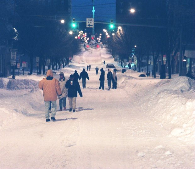 North Seventh Street to Center Square in Allentown became a footpath as people had to get around on foot after some 30 inches of snow fell from the blizzard of 1996. Photo taken Jan. 8, 1996. (John C. Anderson/The Morning Call)