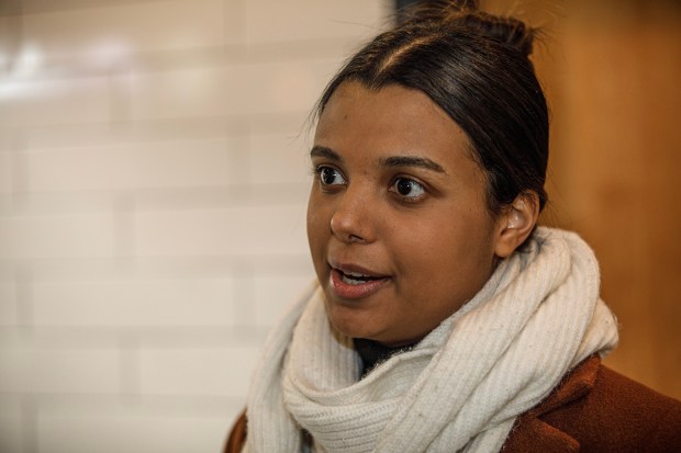 Josmarlys Figueroa of Allentown gives her thoughts on the ousting of Venezuelan President Maduro on Saturday, Jan. 3, 2026, at La Bicicleta Arepa Bar in Allentown. (Jane Therese/Special to The Morning Call)