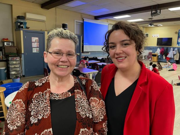 Megan Moore, right, staff attorney with North Penn Legal Services, with paralegal Marla Gonzalez, was featured speaker at a community workshop about fair housing and eviction in Easton. on Thursday, Jan. 8, 2026. (Anthony Salamone/The Morning Call 