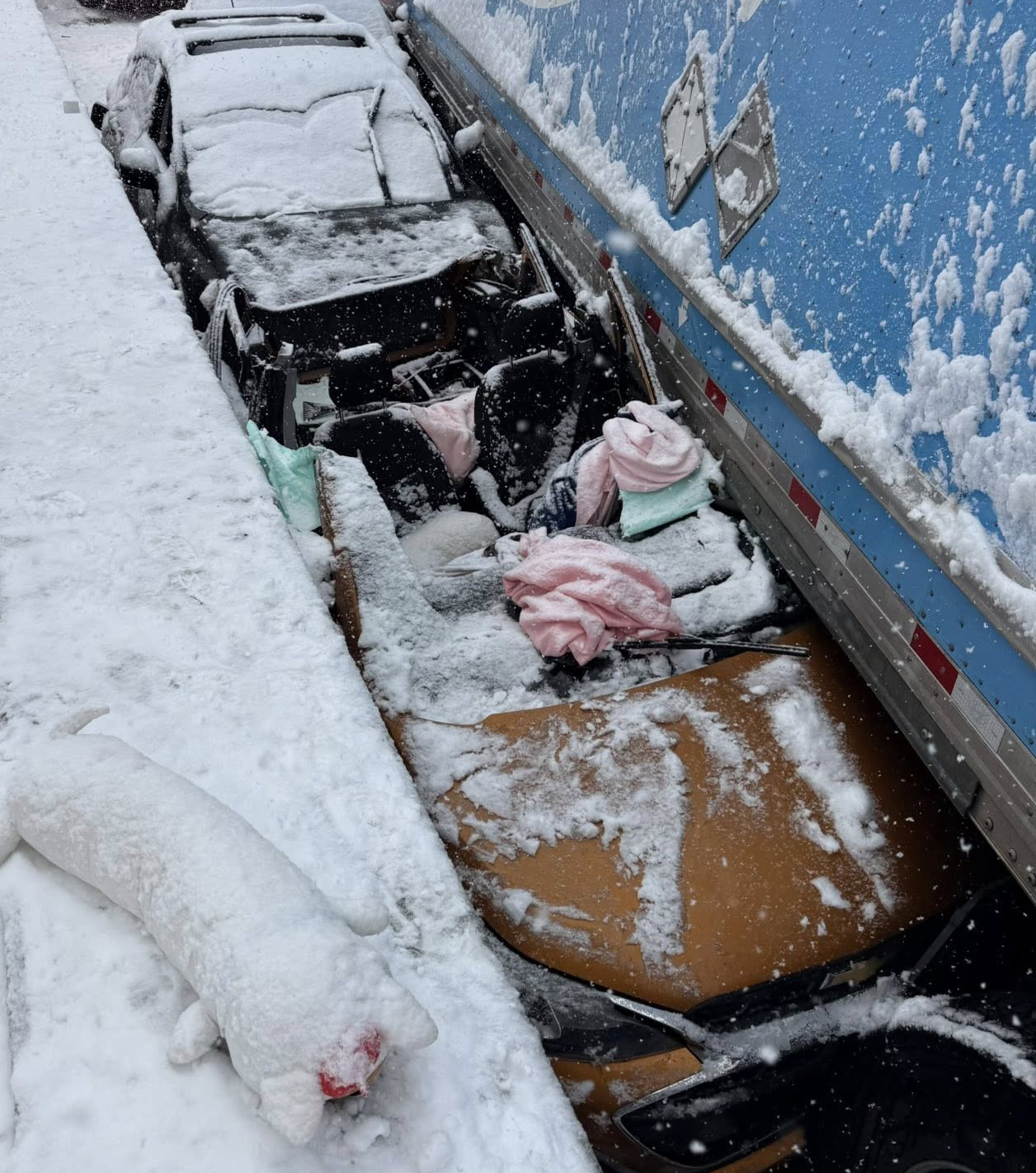 The wreckage of an 11-vehicle crash is seen Saturday, Jan....