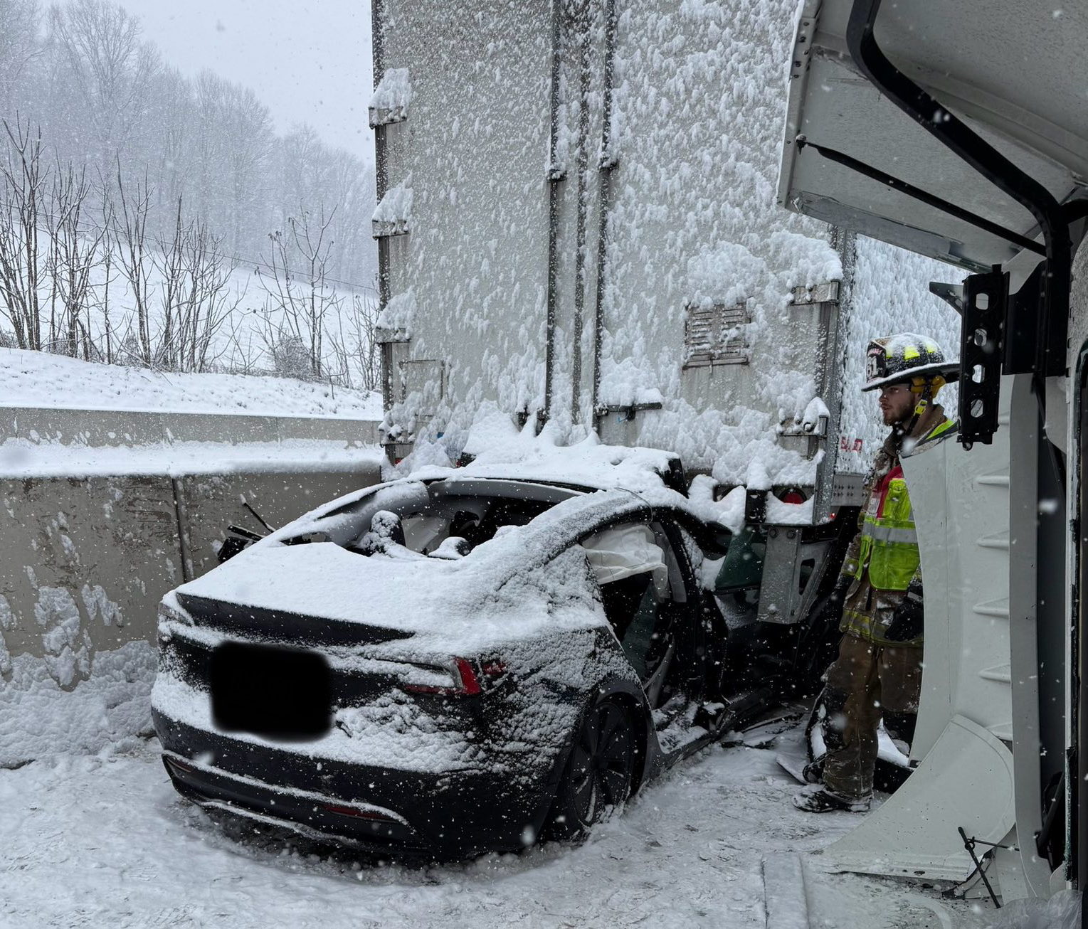 The wreckage of a 12-vehicle crash is seen Saturday, Jan....