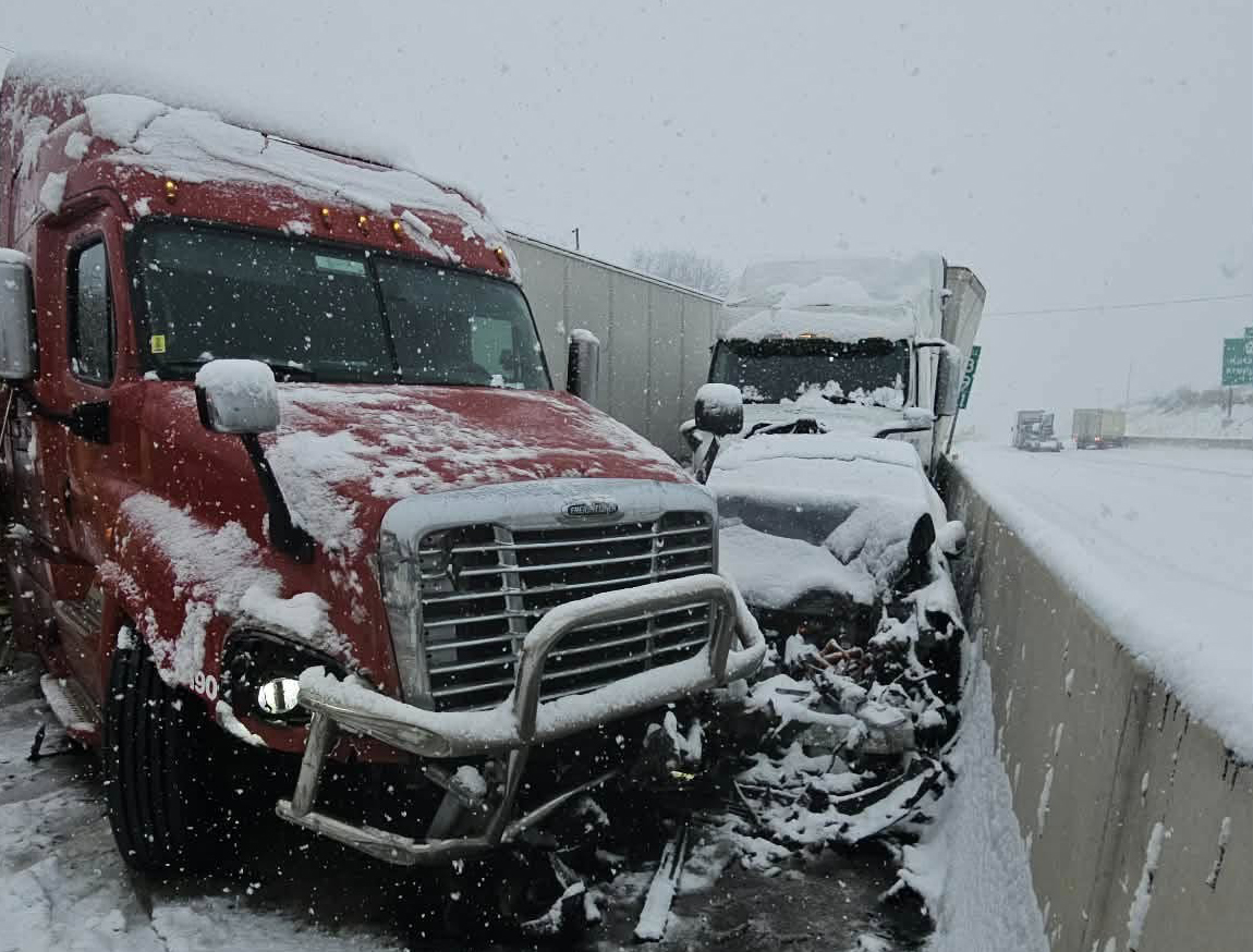 The wreckage of a 12-vehicle crash is seen Saturday, Jan....