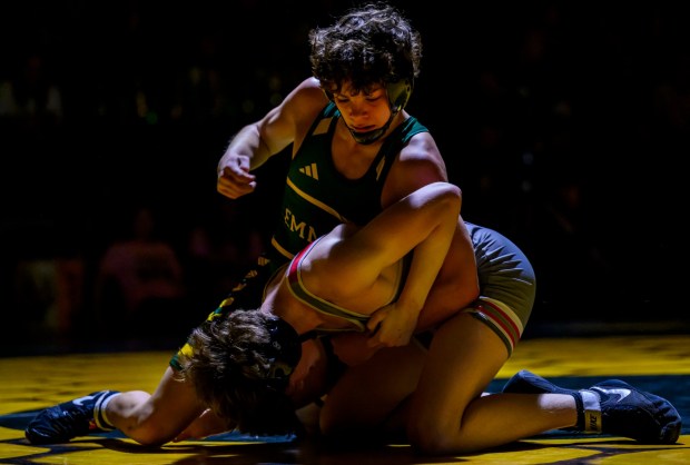 Emmaus' Talan Springer wrestles Parkland in the 127-pound weight class Thursday, Jan. 22, 2026, at Emmaus High School. (April Gamiz/The Morning Call)
