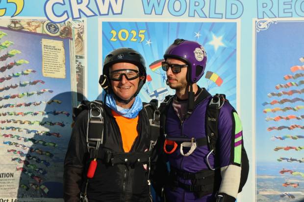 Lehigh Valley natives Frank Matrone and son Dominic Matrone were among 104 skydivers from all over the world who broke an 18-year-old record  one the older Matrone helped set in 2007 of 100 divers  for the largest skydiving canopy formation in November 2025. (Courtesy Frank Matrone)