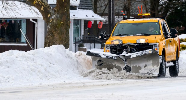 Snow plow trucks travel Monday, Jan. 26, 2026, in Bethlehem after Sunday's storm that dropped more than a foot of snow in some parts of the Lehigh Valley. (April Gamiz/The Morning Call)
