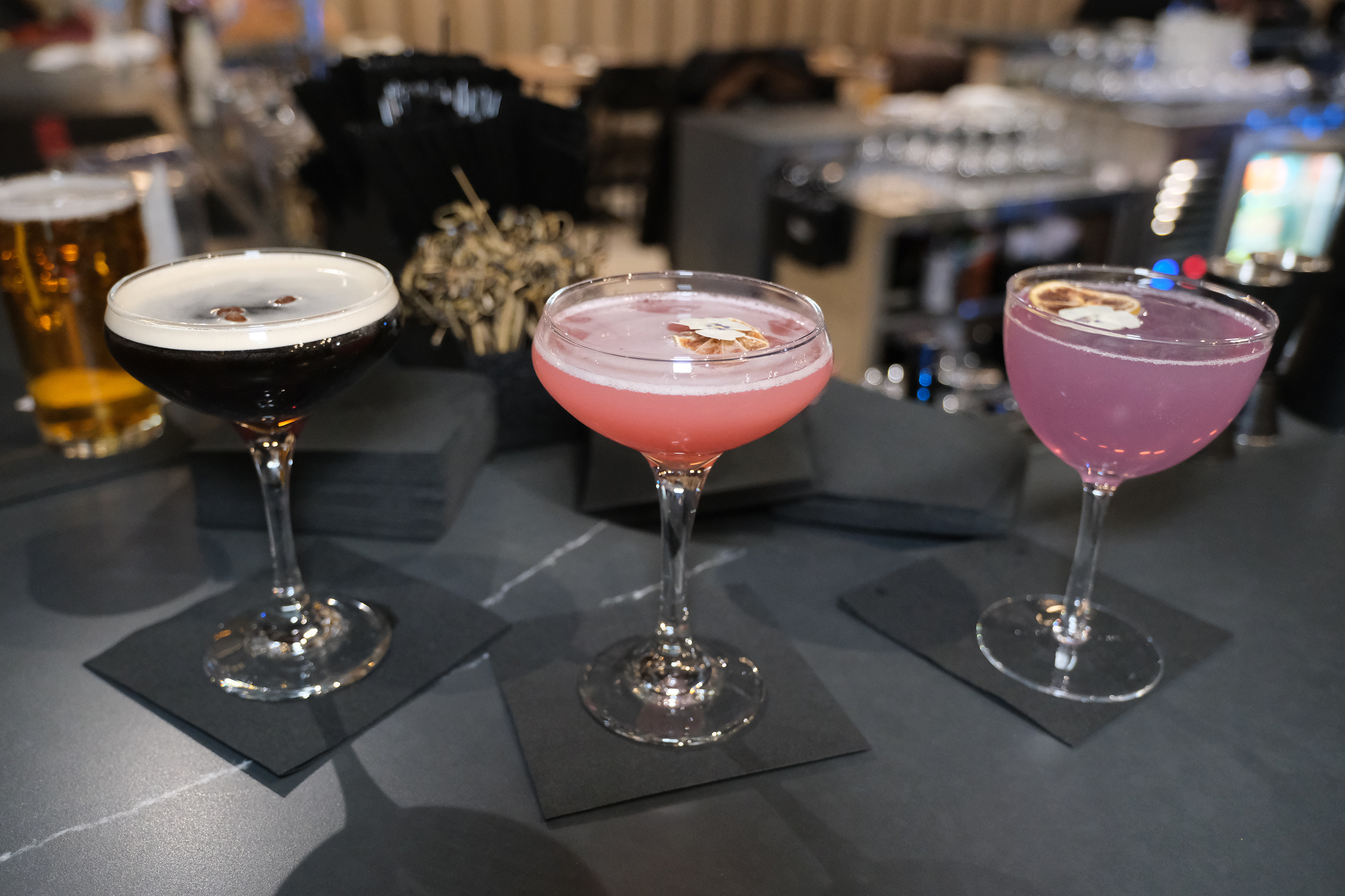 Left to right, the Expresso, Cosmo-rita and Empress Martinis are...