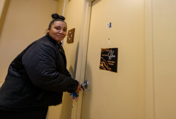 Amira Scott, a participant of the Step Up program, gives a tour of her new apartment that she will share with her two young children Monday, Jan. 5, 2026, in Allentown. The Step Up program is a new, transitional housing program for families staying at the Sixth Street Shelter. Families can apply to stay in one of five apartments near the shelter, and will receive additional services to help them transition from shelter living to permanent housing, including case management and financial education. (April Gamiz / The Morning Call)