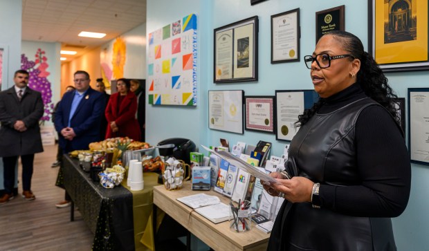 Tjwanna Reed, director of the Sixth Street Shelter, speaks Monday, Jan. 5, 2026, during a ribbon-cutting event celebrating the Sixth Street Shelter's new Step Up transitional housing program in Allentown. Families staying at the Sixth Street Shelter may apply for one of five apartments near the shelter, and will receive additional services to help them transition from shelter living to permanent housing, including case management and financial education. (April Gamiz / The Morning Call)