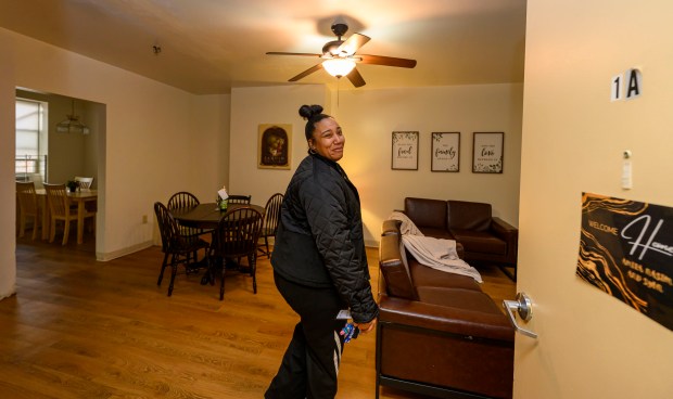 Amira Scott, a participant of the Step Up program, gives a tour of her new apartment that she will share with her two young children Monday, Jan. 5, 2026, in Allentown. The Step Up program is a new, transitional housing program for families staying at the Sixth Street Shelter. Families can apply to stay in one of five apartments near the shelter, and will receive additional services to help them transition from shelter living to permanent housing, including case management and financial education. (April Gamiz / The Morning Call)