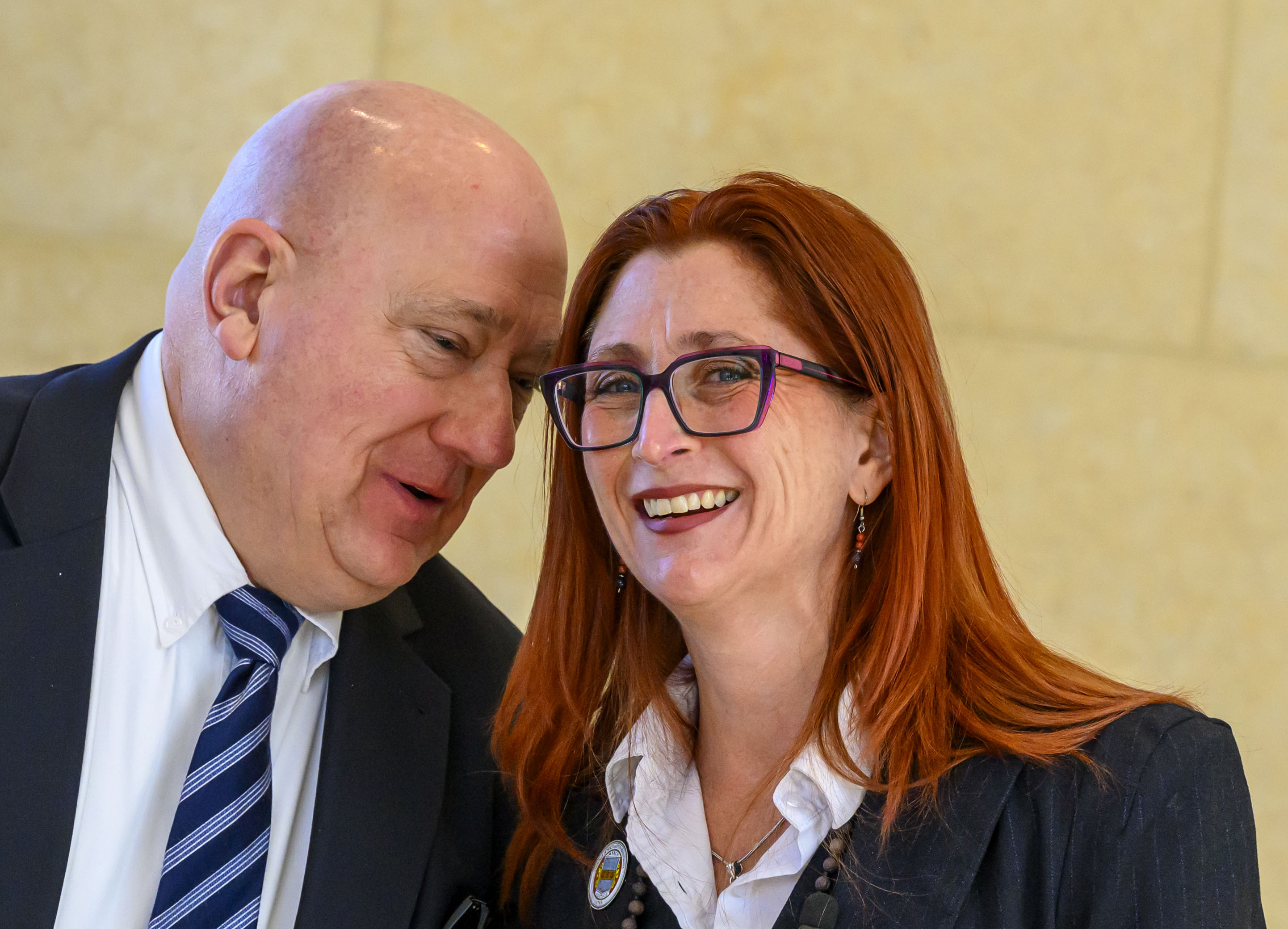 New Northampton County Executive Tara Zrinski speaks with Zachary Lysek,...