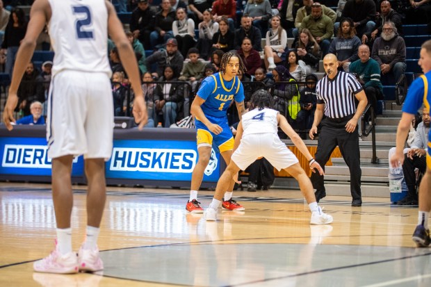 Allen's Tiheed Wise drives up the court against Dieruff during an Eastern Pennsylvania Conference boys basketball game on Saturday, Dec.20, 2025, at Dieruff High School in Allentown. (Jonathan Broady/Special to The Morning Call)