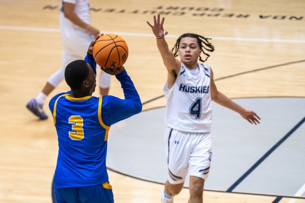 Allen's Xayvon Wimberly puts up a shot against Dieruff during an EPC game on Saturday, Dec. 20, 2025, at Dieruff High School in Allentown. (Jonathan Broady/Special to The Morning Call)