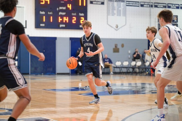 Bethlehem Christian's Gabe Transue dribbles the ball against Northern Lehigh during an Eastern Pennsylvania Conference boys basketball game on Monday, Dec. 29, 2025, at Northern Lehigh High School in Slatington. (Jonathan Broady/Special to The Morning Call)