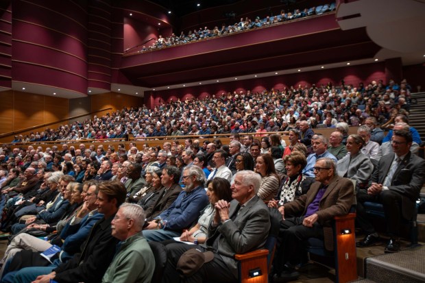 A sold-out crowd listens to Apple co-founder Steve Wozniak speak Thursday, Jan. 29, 2026, at Lehigh University in Bethlehem. Wozniak talked about the future of artificial intelligence. (Christa Neu / Lehigh University)